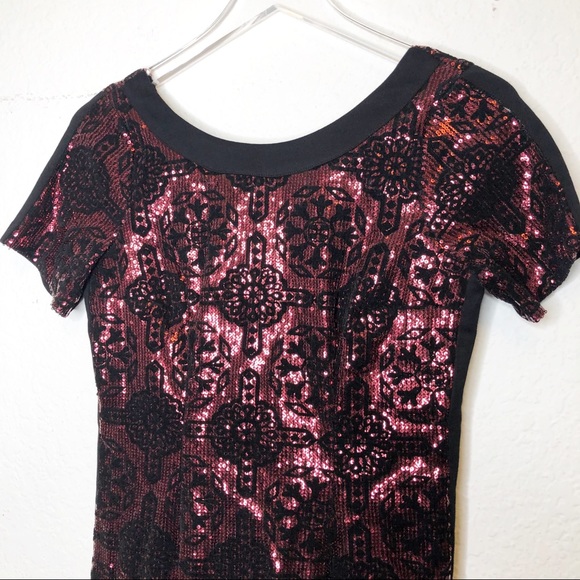 Tracy Reese | Red & Black Sequin Mini Dress Size 2 - Picture 2 of 6